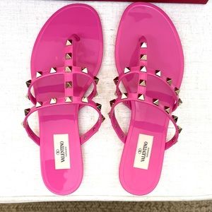 Valentino Garavani Women Rockstud PVC Jelly Thong Slide Sandals Pink Size 39 NIB